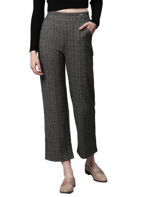 global republic grey striped straight fit high rise regular trousers