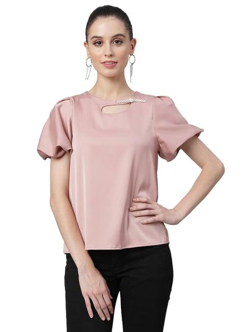 global republic light pink regular fit embellished top