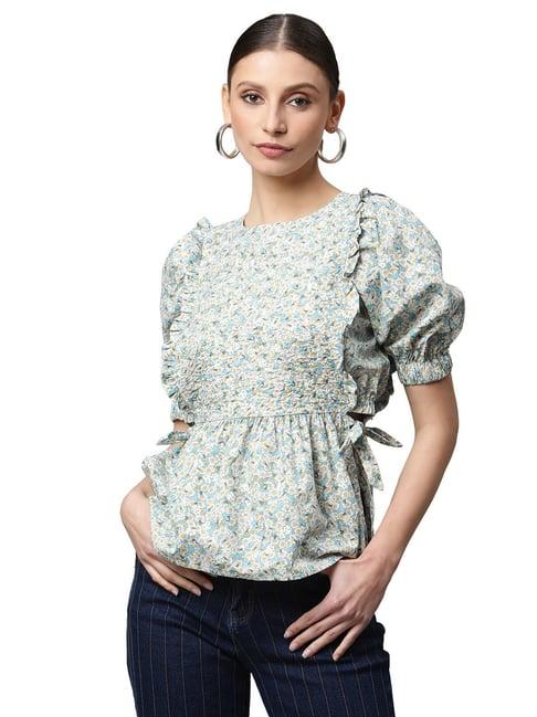 global republic mint green cotton floral print peplum top