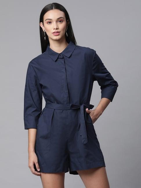 global republic navy cotton shirt collar jumpsuit