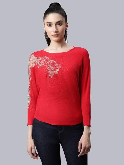 global republic red knitted embellished top