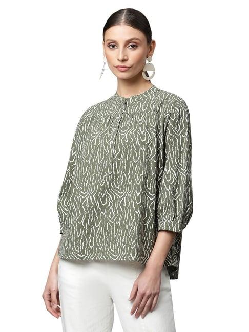 global republic sage green cotton printed top