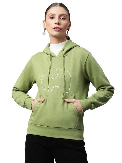 global republic sage green embroidered kangaroo pocket fleece hoodie