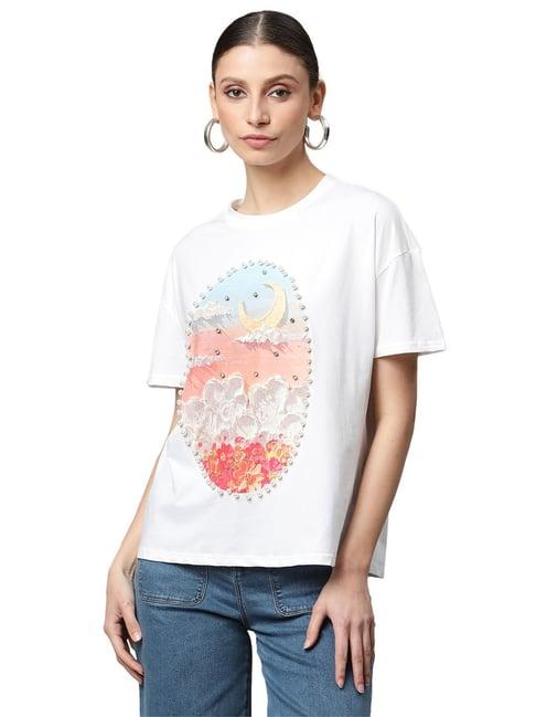 global republic white cotton embellished t-shirt