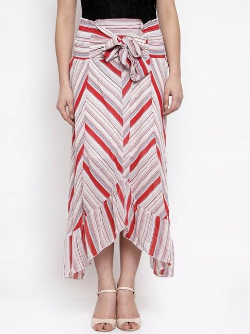 global republic white striped below knee skirt