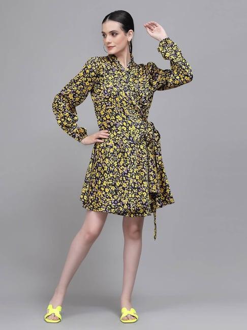 global republic yellow printed wrap dress