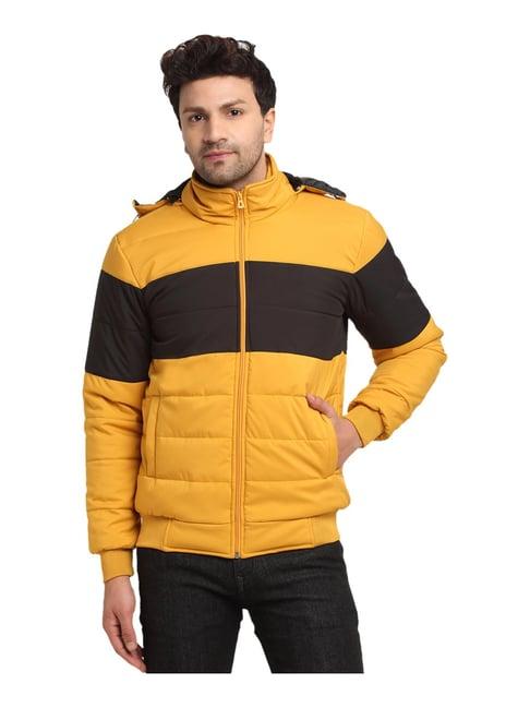 global republic yellow regular fit colour block hooded jacket