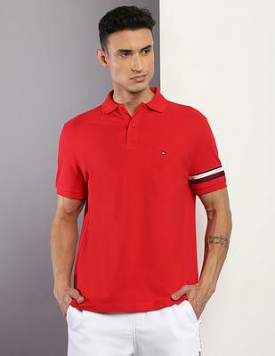 global stripe sleeve organic cotton polo shirt