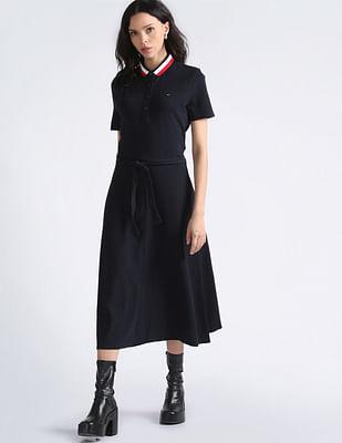 global striped collar midi polo dress