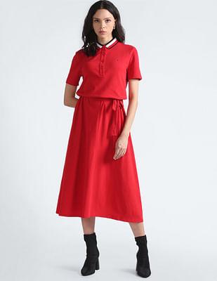 global striped collar midi polo dress