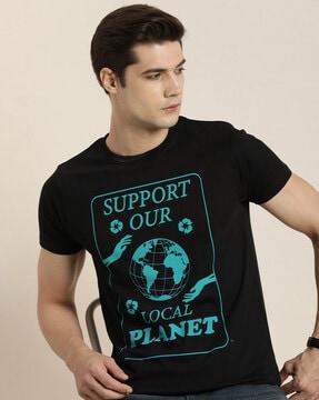 globe print crew-neck t-shirt