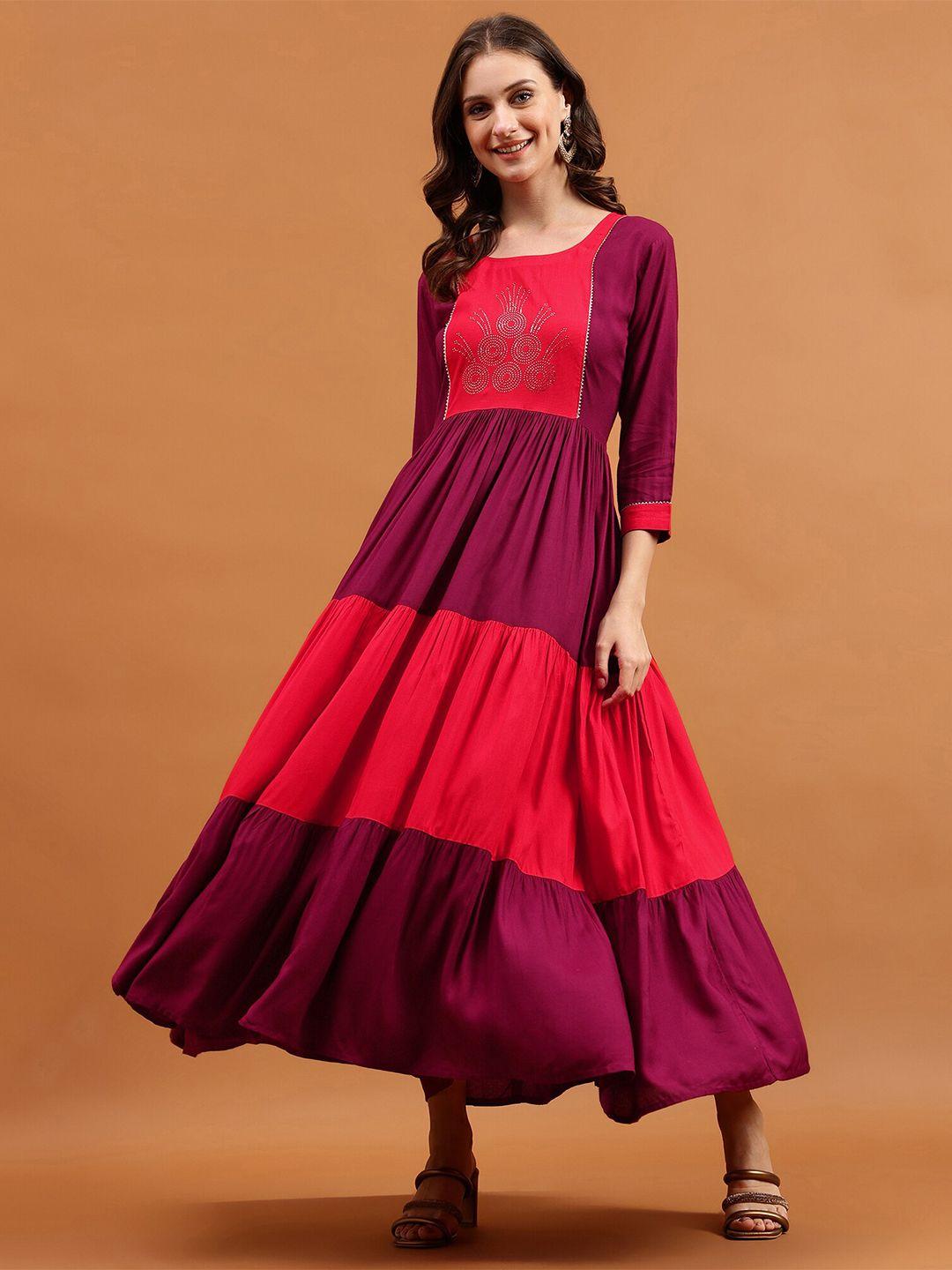 globon impex colourblocked gotta patti embellished tiered maxi dress