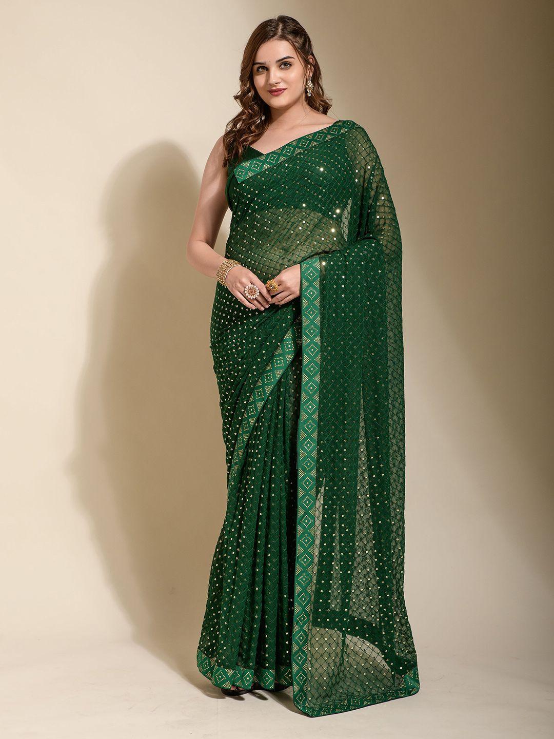 globon impex embellished sequinned pure georgette saree