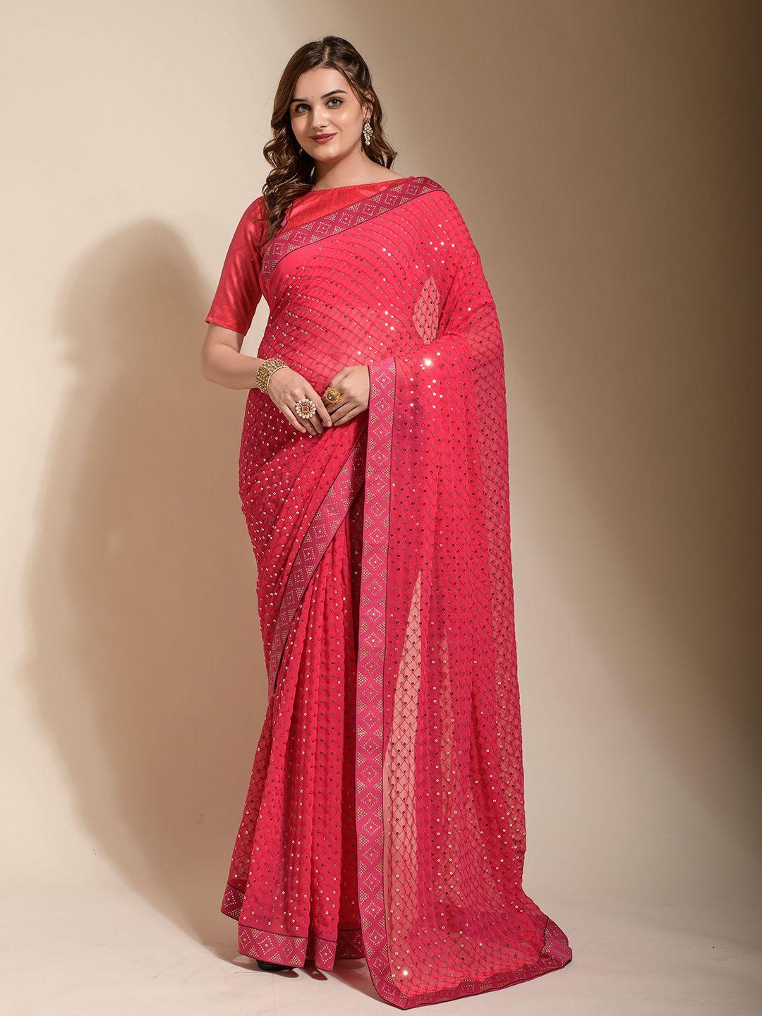 globon impex embellished sequinned pure georgette saree