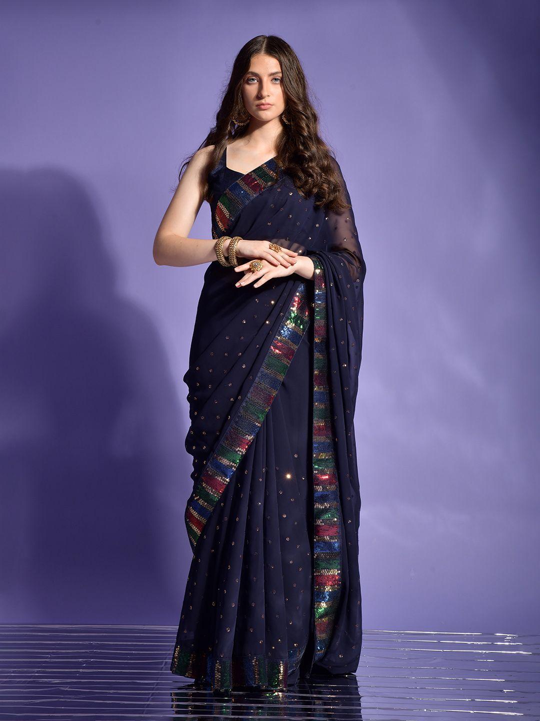 globon impex embellished sequinned pure georgette saree