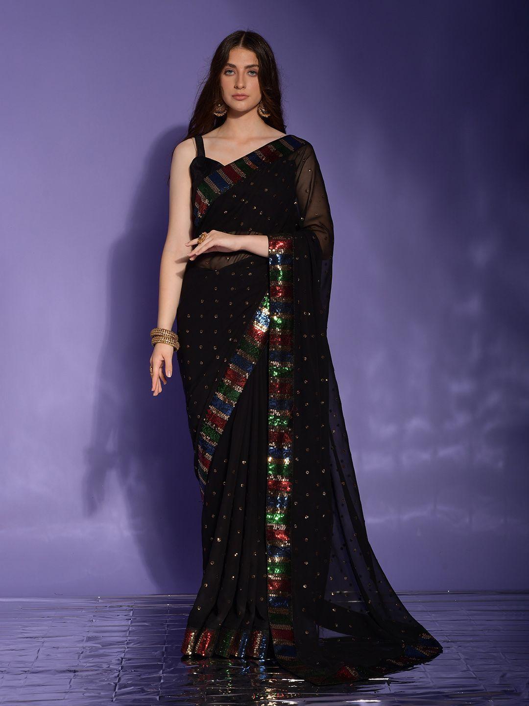 globon impex embroidered pure georgette saree