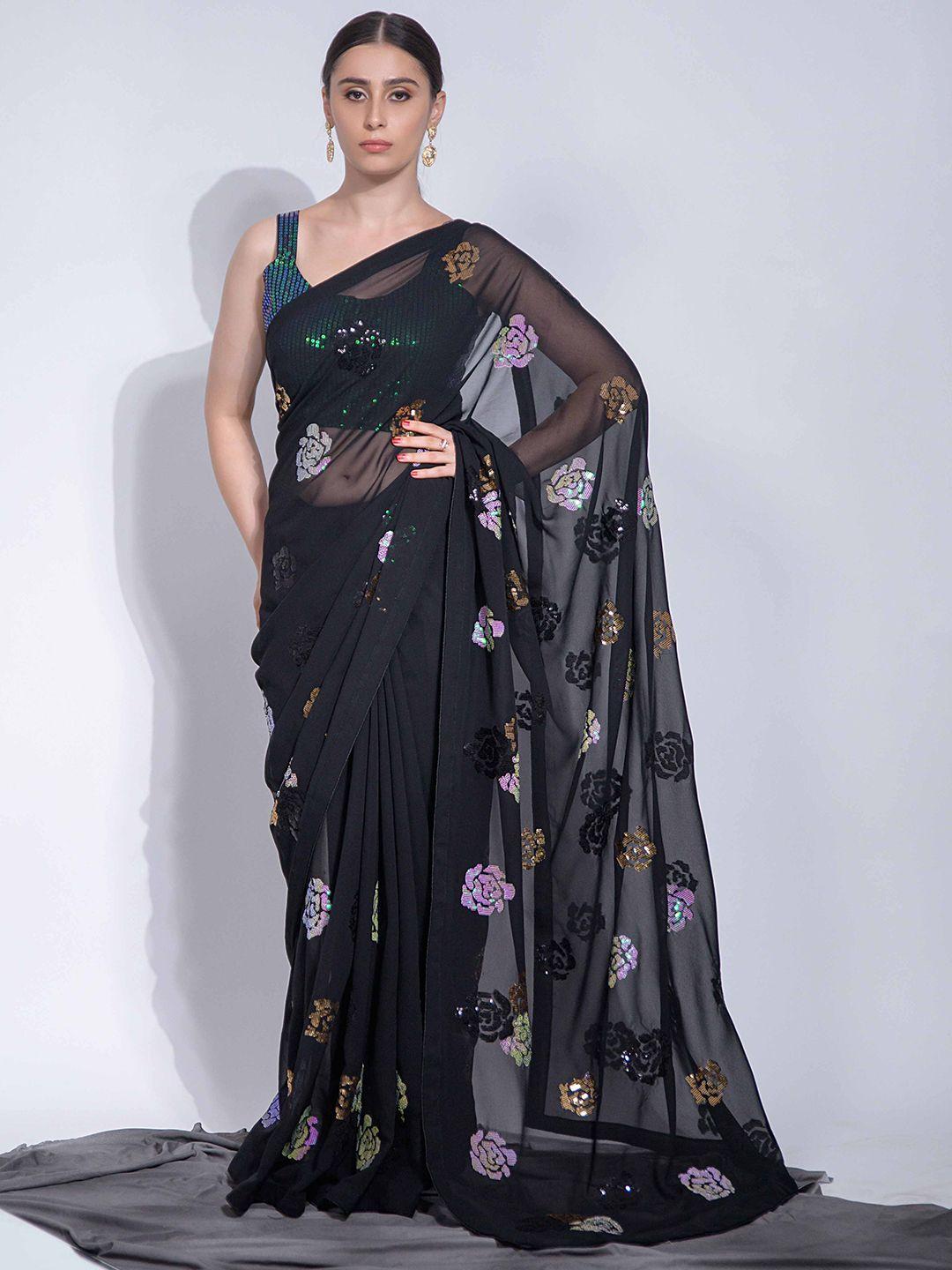 globon impex floral embellished sequinned saree