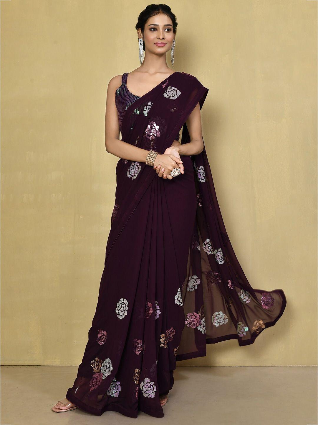 globon impex floral embellished sequinned saree