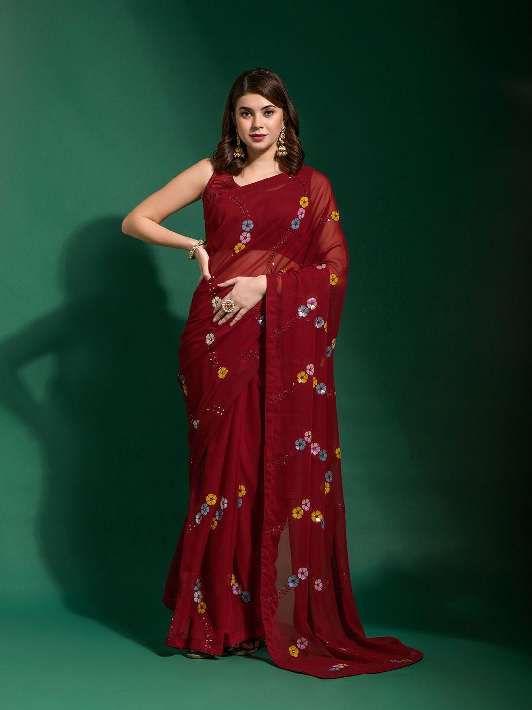 globon impex floral sequinned pure georgette saree