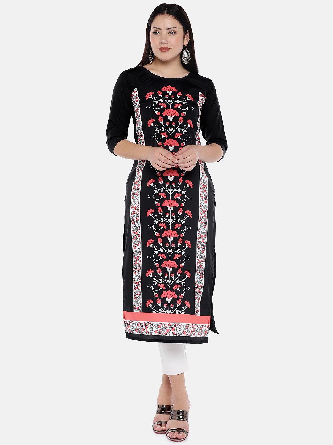 globon impex women black & red printed straight kurta