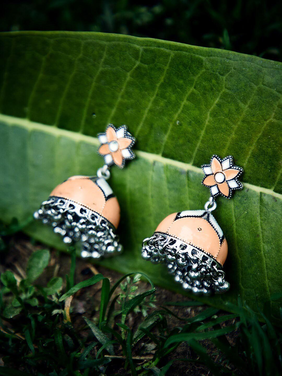 globox by zerokaata silver-plated dome shaped jhumkas earrings