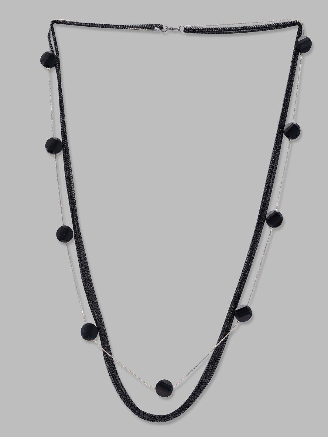 globus black & silver-toned artificial stones & beads statement necklace