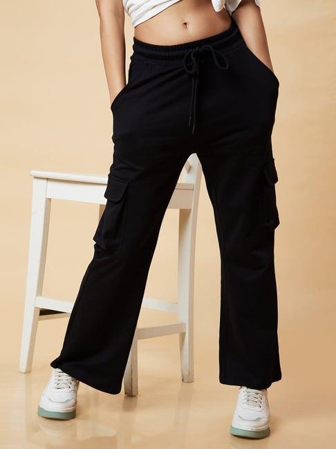 globus black cotton relaxed fit relaxed fit high rise cargo trousers