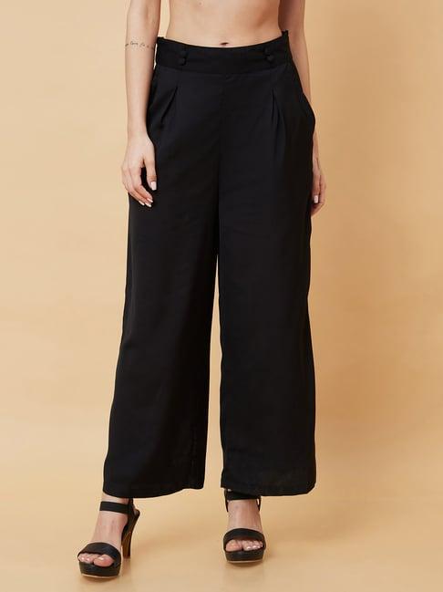 globus black relaxed fit high rise trousers