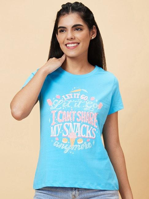 globus blue cotton graphic print t-shirt