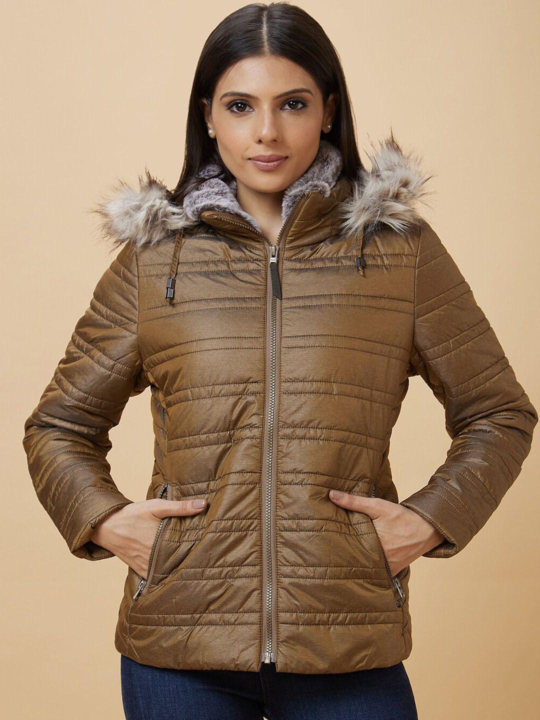 globus copper toned hooded puffer jacket