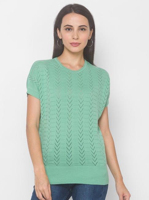 globus green cotton embroidered top