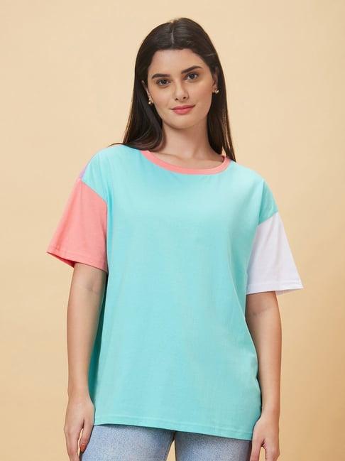 globus light blue cotton relaxed fit t-shirt