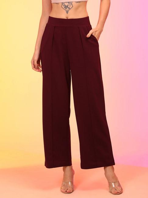 globus maroon straight fit high rise trousers