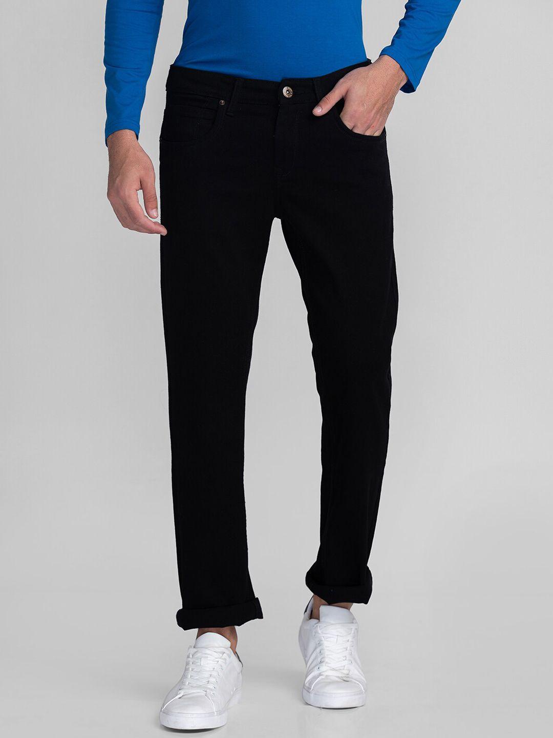 globus men black tapered fit stretchable cotton jeans