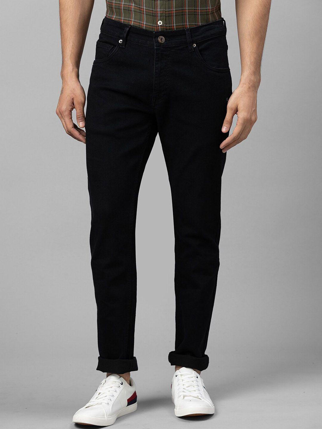 globus men black tapered fit stretchable cotton jeans