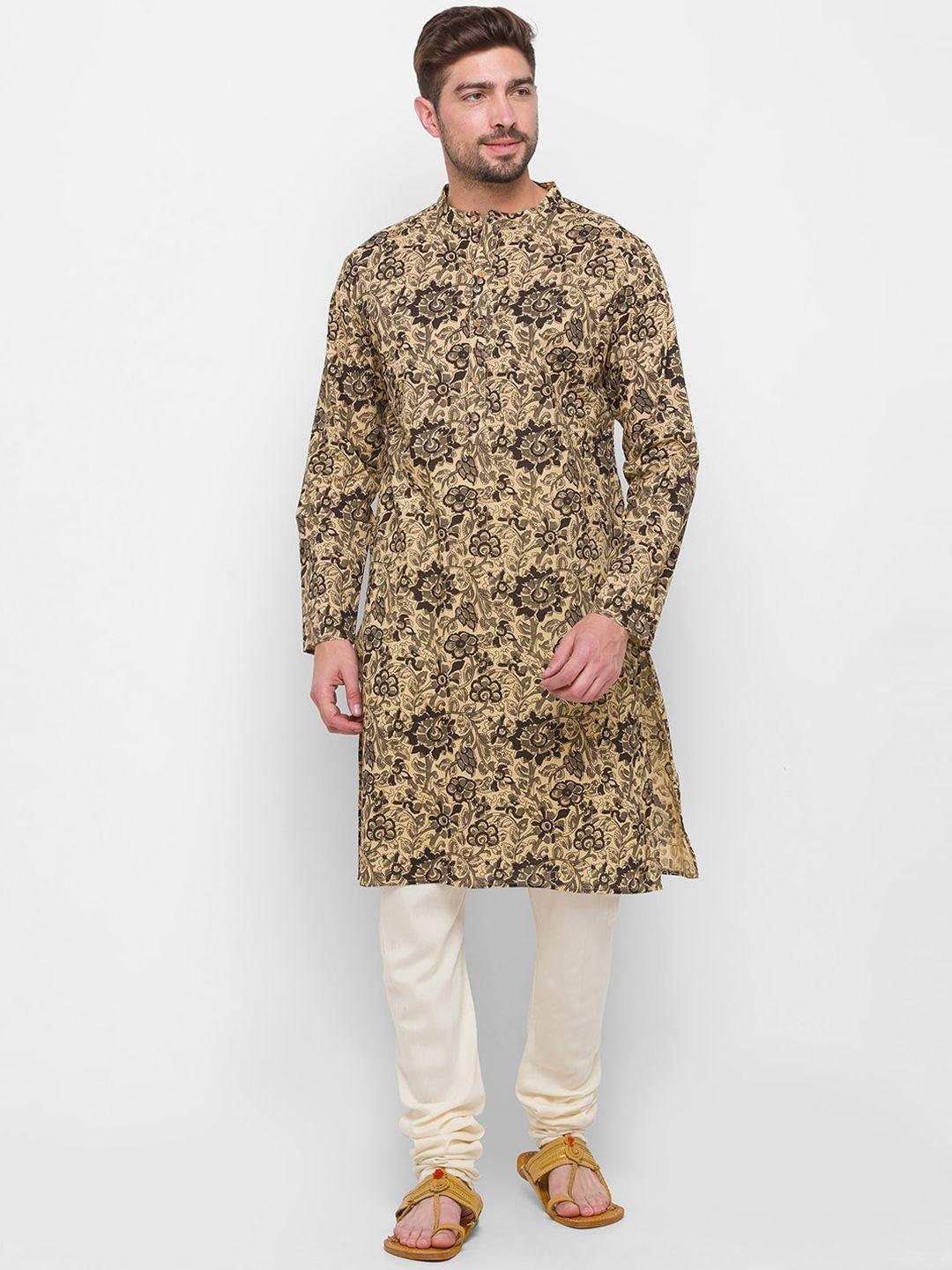 globus men brown ethnic motifs printed pure cotton kurta