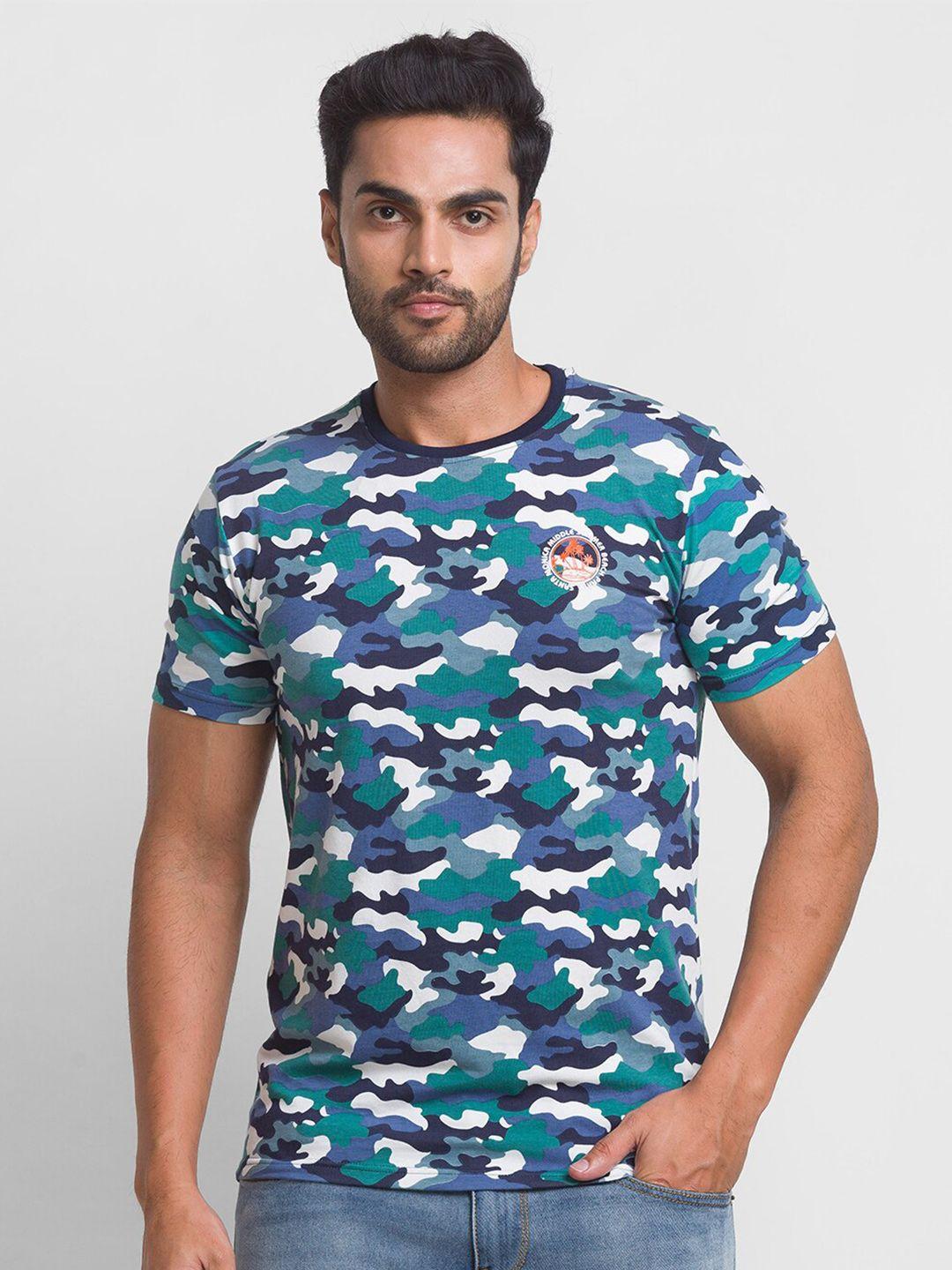 globus men green & patriot blue camouflage printed t-shirt