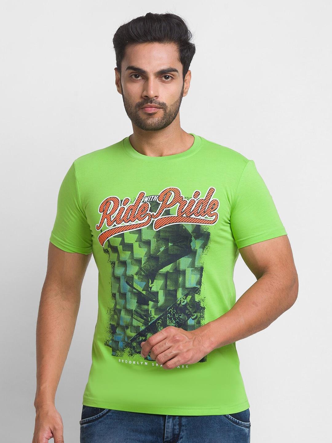 globus men green printed t-shirt
