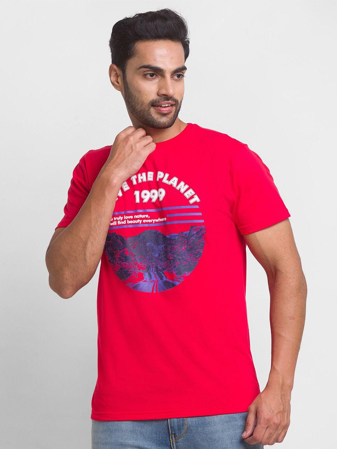 globus men red & folly typography printed v-neck t-shirt