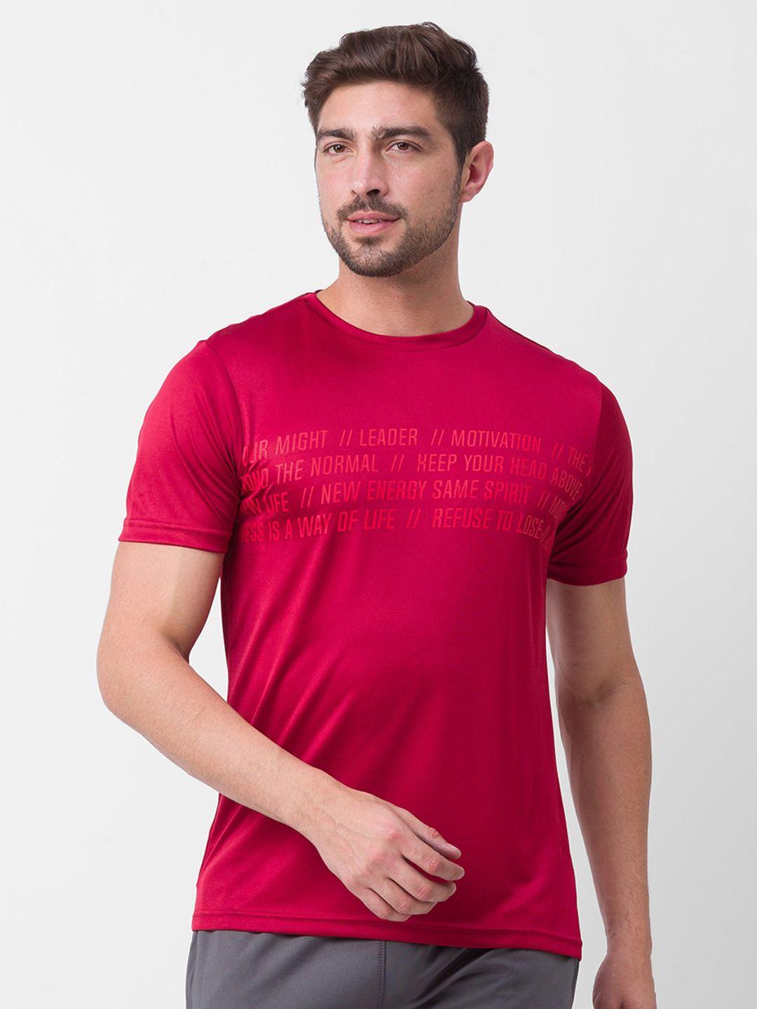 globus men red typography printed slim fit t-shirt