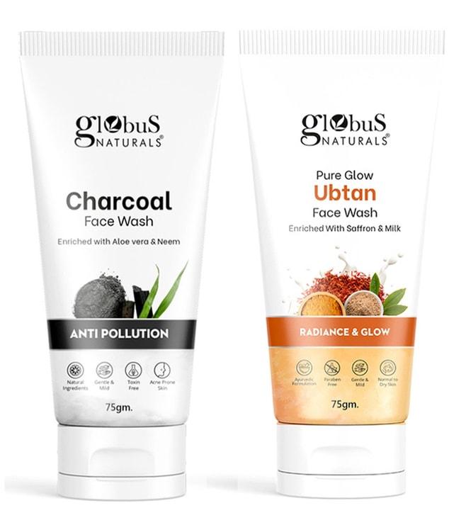 globus naturals charcoal & pure glow ubtan face wash combo