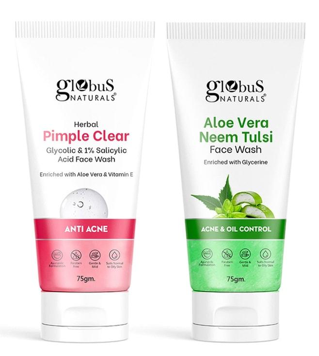 globus naturals herbal pimple clear & aloe vera neem tulsi face wash combo