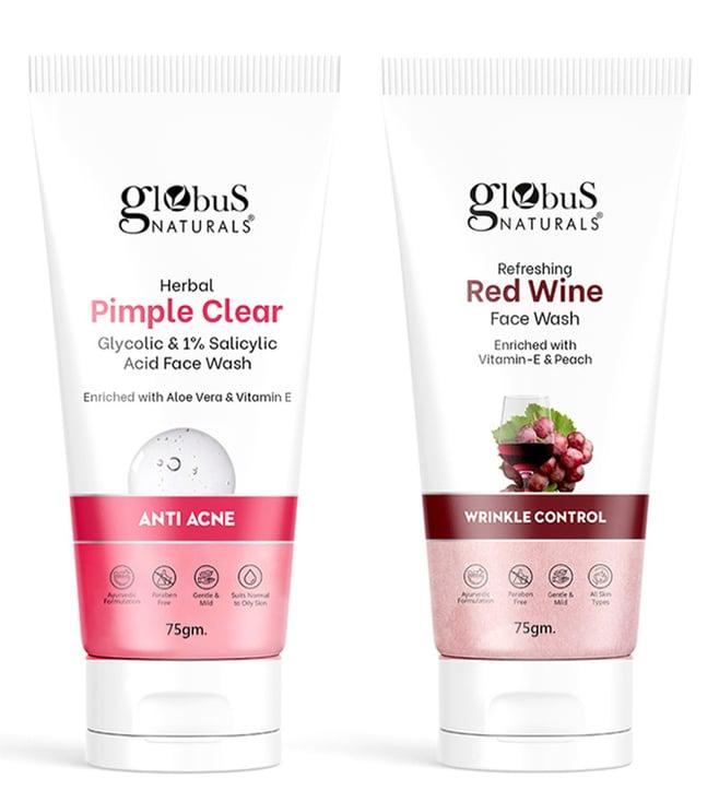 globus naturals herbal pimple clear & refreshing red wine face wash combo