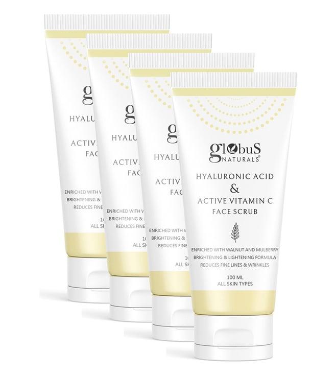 globus naturals hyaluronic acid & active vitamin c face scrub - pack of 4