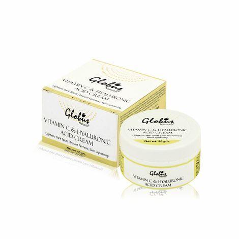 globus naturals hyaluronic acid and vitamin c skin lightening brightening cream for beautiful & glowing skin| lightens dark spots (50 g)