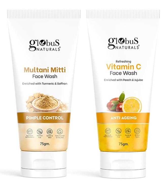 globus naturals multani mitti & refreshing vitamin c face wash combo