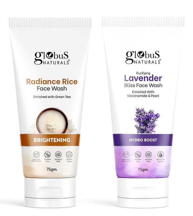 globus naturals radiance rice & purifying lavender bliss face wash combo