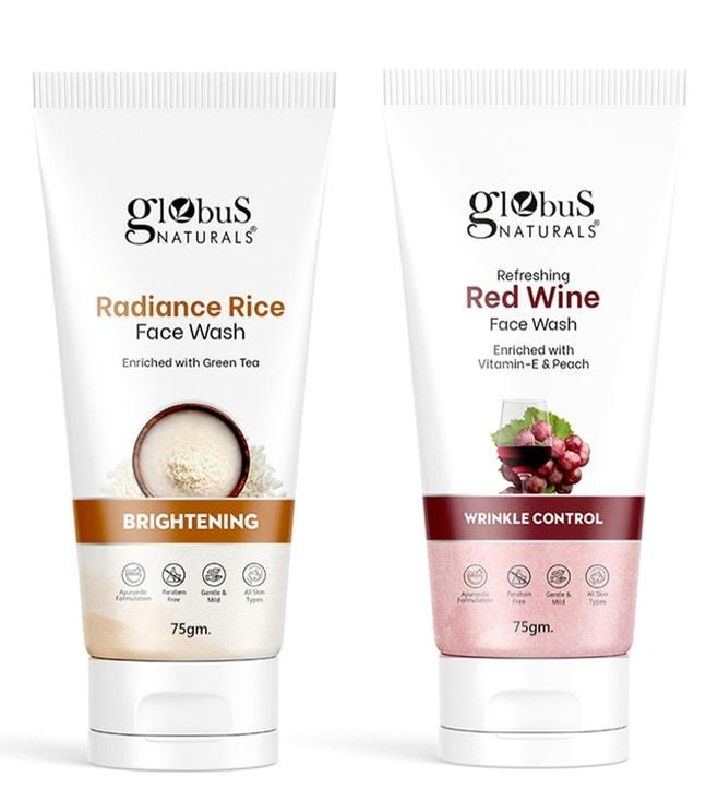 globus naturals radiance rice & refreshing red wine face wash combo