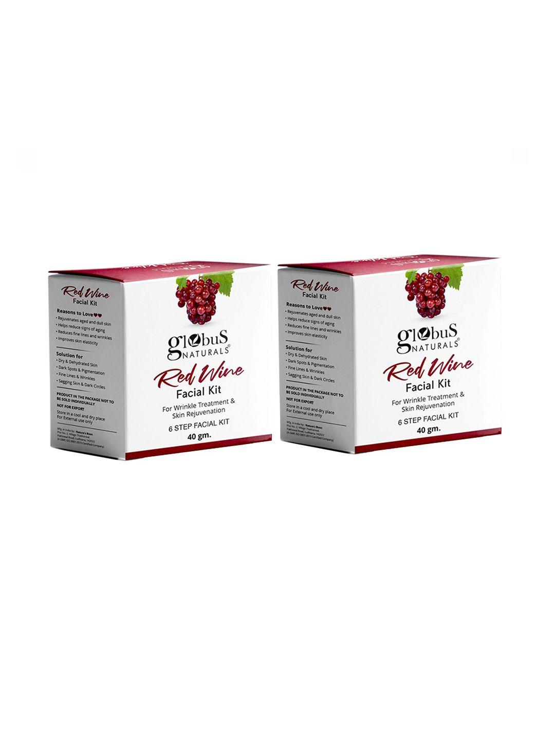 globus naturals red wine set of 2 anti-ageing  6 step facial kits-40gm each