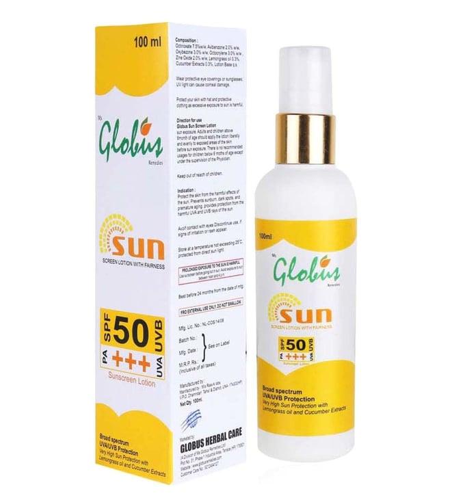 globus naturals sun screen lotion with lemongrass oil & cucumber extract -100 ml
